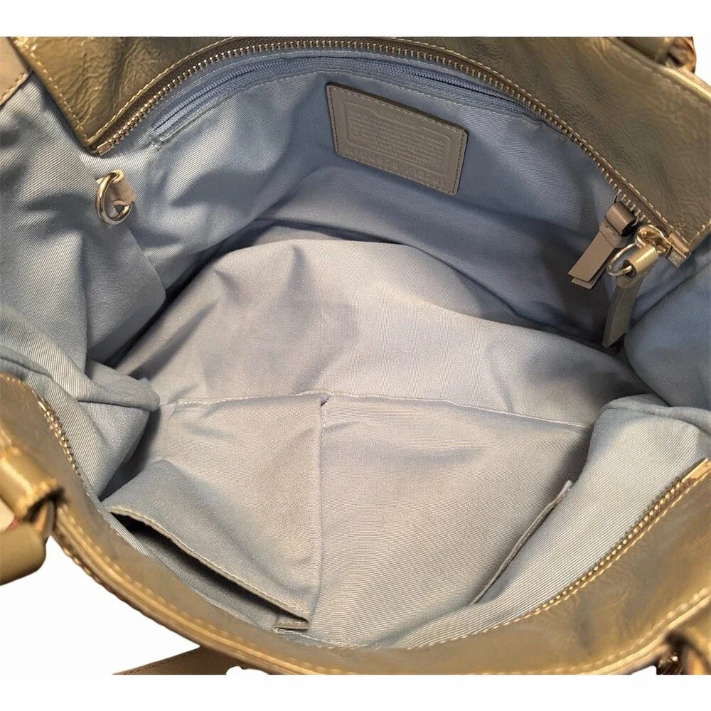 Coach Gallery Tote Patent Leather Metallic Gray Silver Top Zip Shoulder Bag